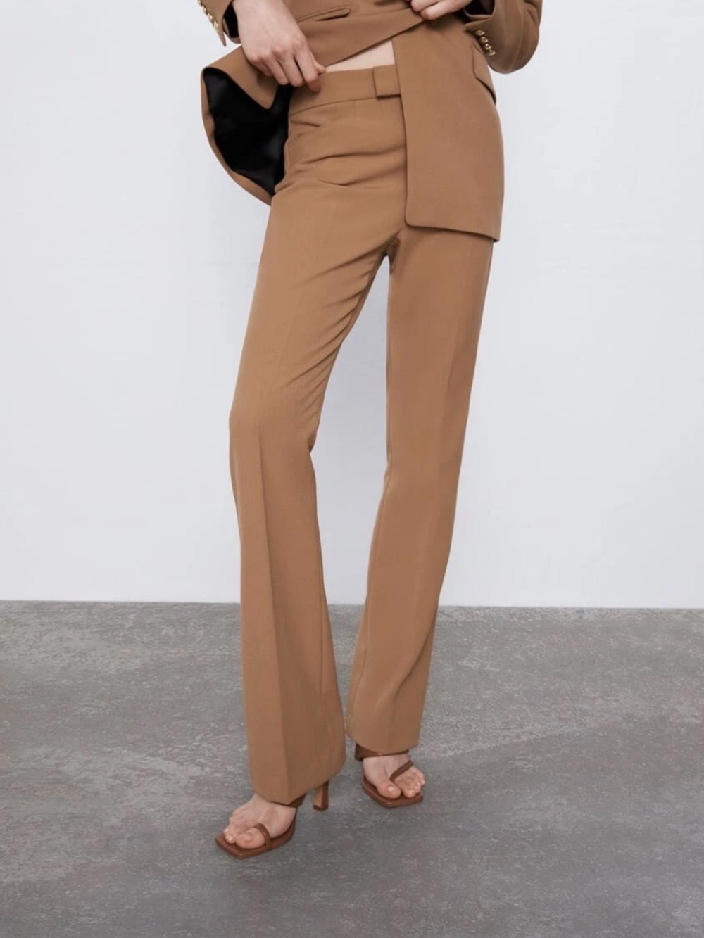 Zara Camel Straight-Leg High-Waist Trousers